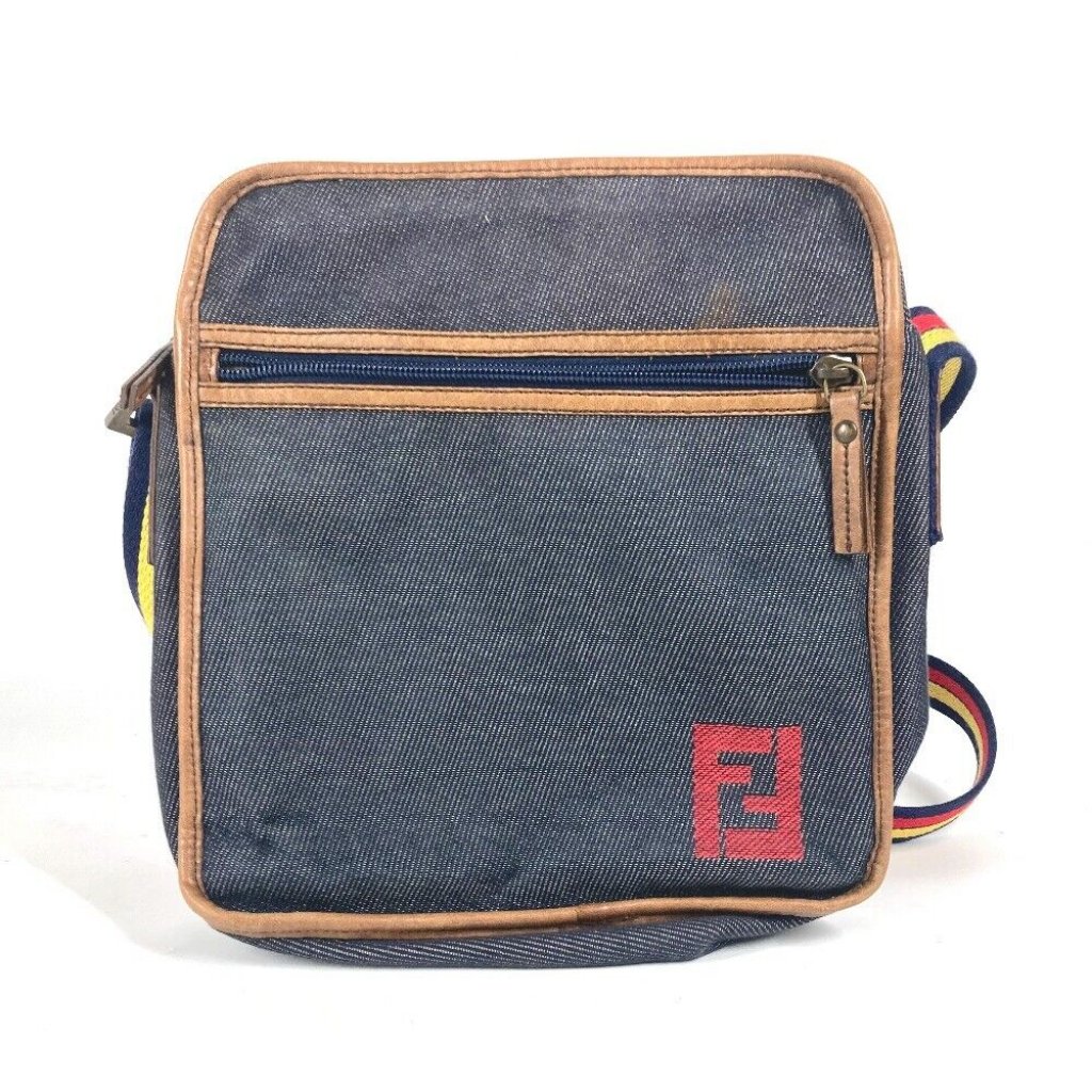 Fendi Pochette Logo Crossbody Bag Shoulder Bag Denim Blu